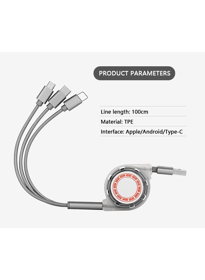 3 in 1 Fast Charging Cable, 1m Soft Silicone Universal Retractable Multiple Charging Cord Adapter with USB Port Connectors, 3A Fast Data Sync Charging  Cable (Gray) - Image 5